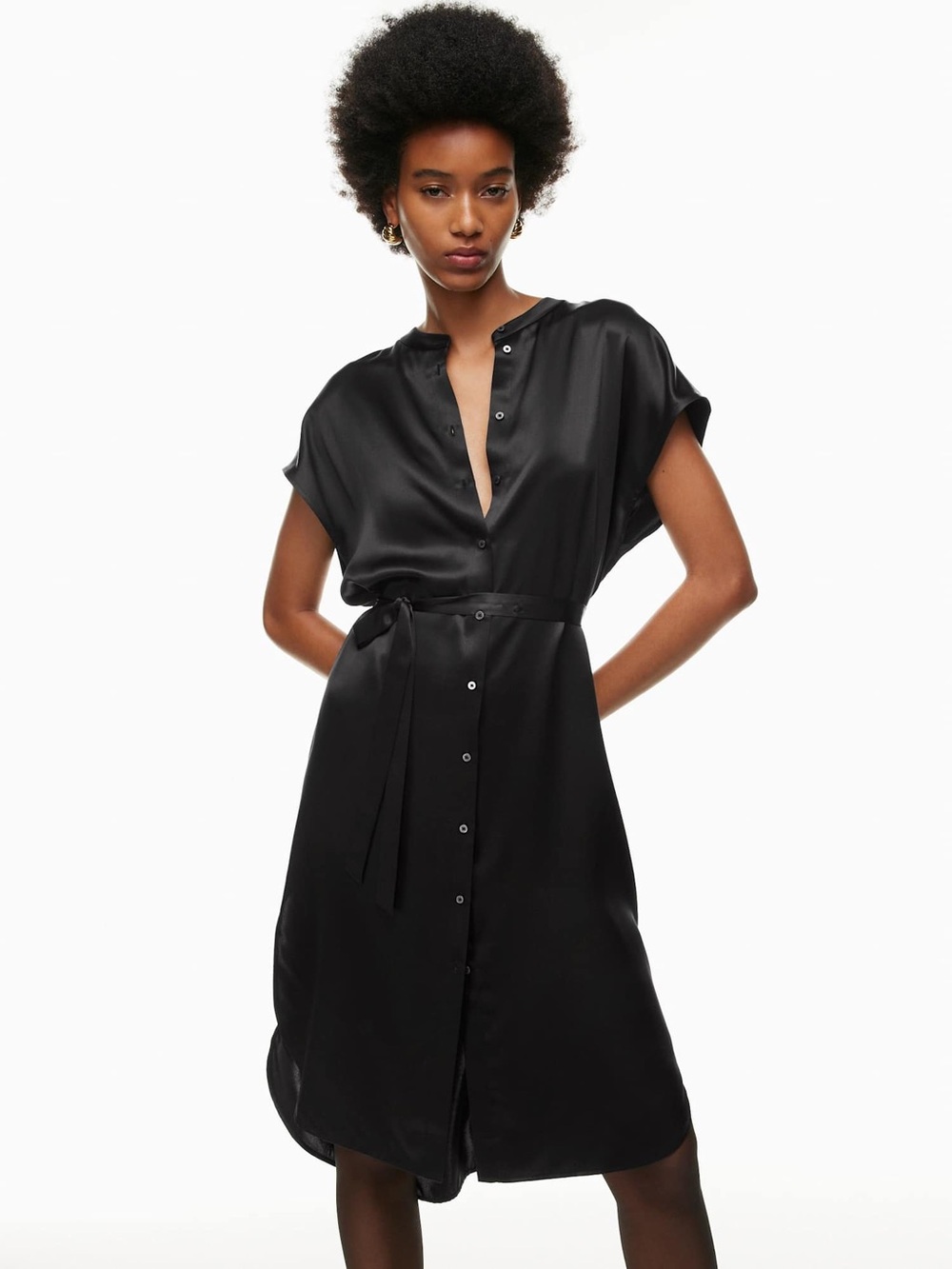 Babaton Aritzia Delegate Dress Silk Black Minimalist Sleeveless Office Siren